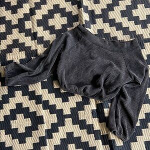 Le Lis Off Shoulder Charcoal Ribbed Knit Top